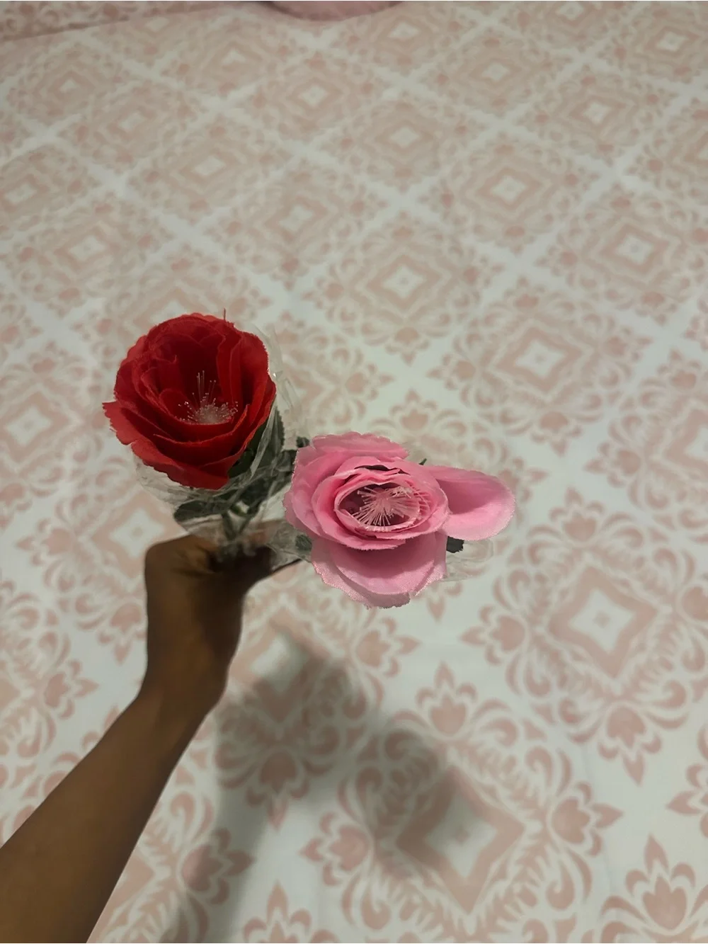 LED Rose Stem Pair - Red and Pink Decorative Flowers